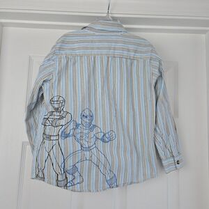 Disney Store Power Rangers Boys Vtg Long Sleeve Button Down Shirt Size 5/6 Blue